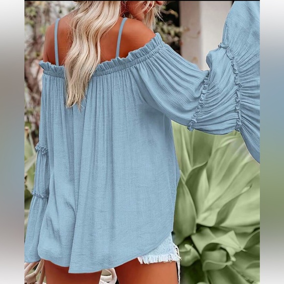 Boho Off Shoulder Flare Long Sleeve Top Blouse Shirt Black - Picture 16 of 16